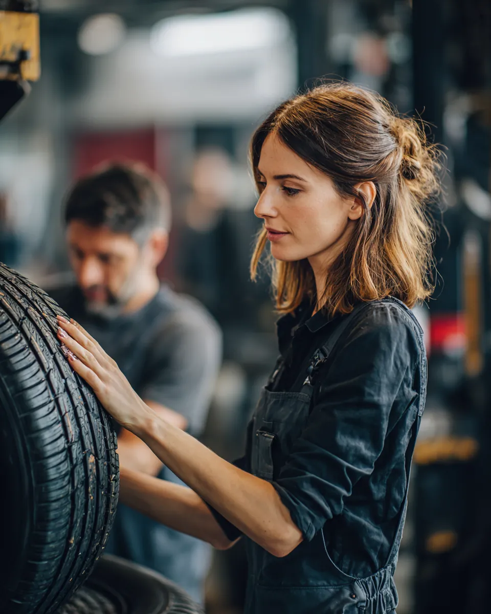 Woman watching a technician mount a new tire, a reminder of the green path financial question of how fast a short-term loan can fund
